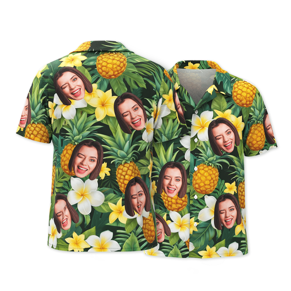 Custom Face Hawaiian Shirt Men's Pineapple Hawaiian Shirt Gift for Him - CustWitAU