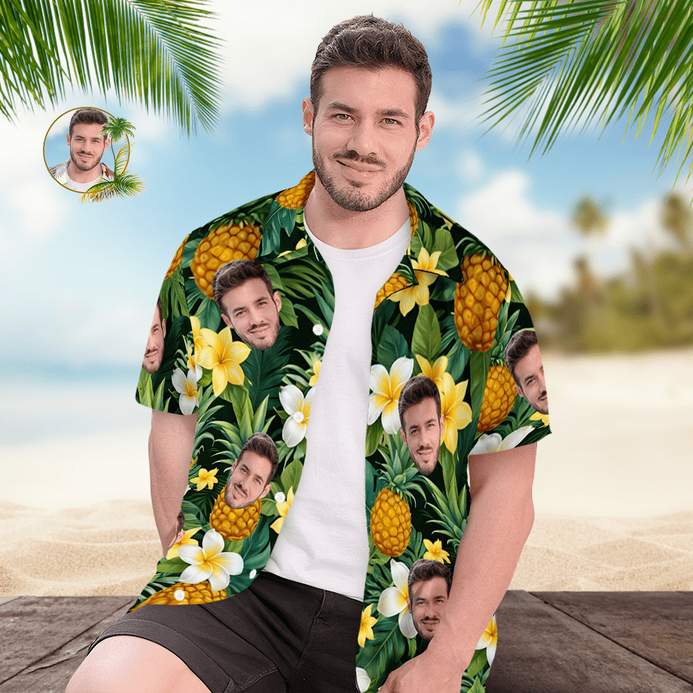 Custom Face Hawaiian Shirt Men's Pineapple Hawaiian Shirt Gift for Him - CustWitAU