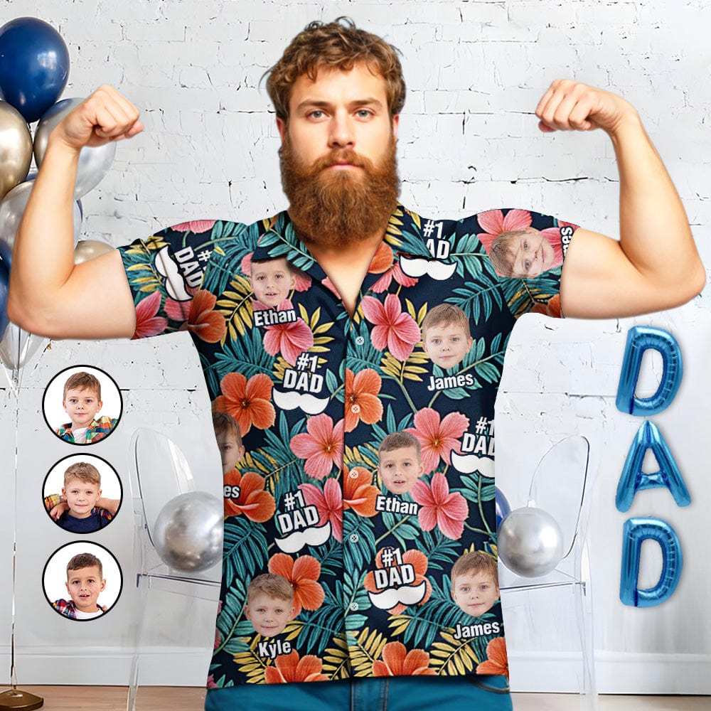 Custom Hawaiian Shirts Father's Day Button-Up Shirts with 1-3 Photos - CustWitAU