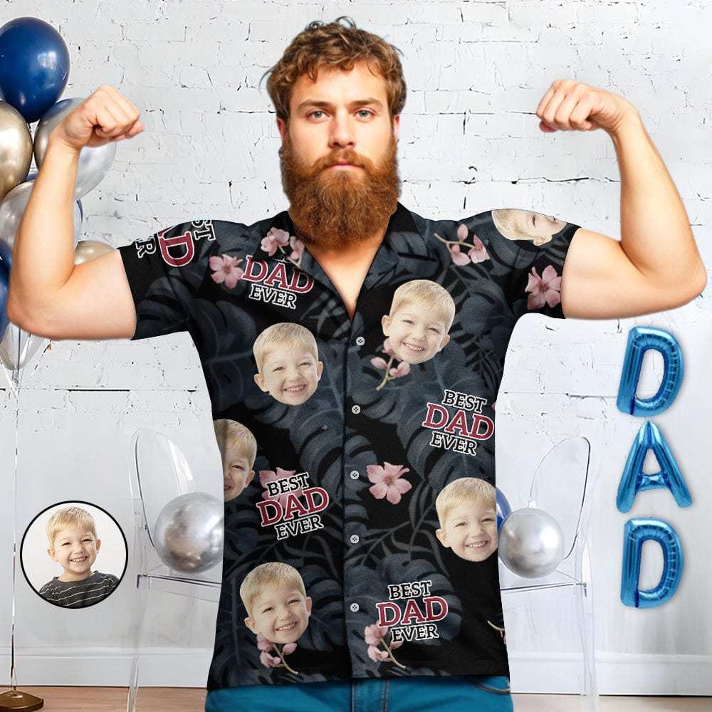 Personalized Custom Hawaiian Aloha Shirt Gift For Dad/Grandpa - Custom Photo Best Daddy Ever - Black