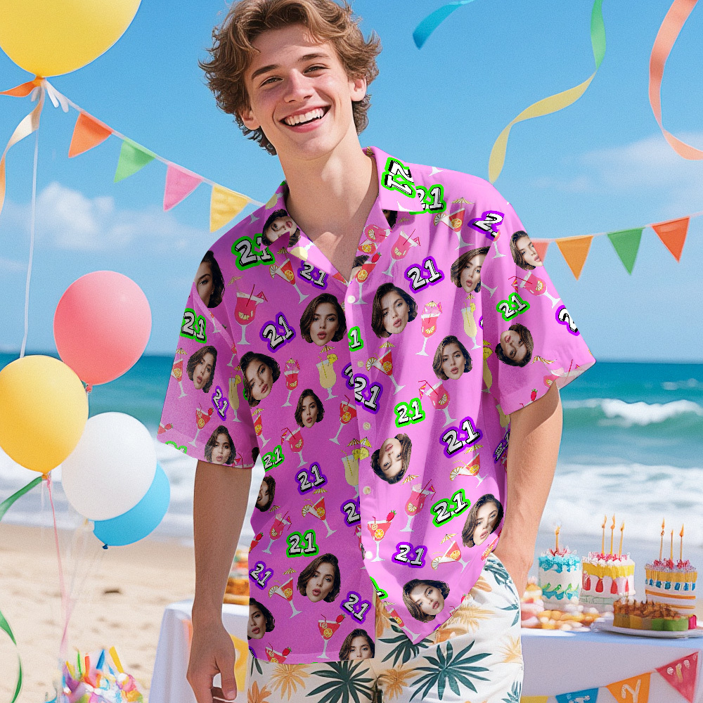 Custom Photo Hawaiian Shirt for Men – Personalized Funny Face Beach Party Shirt