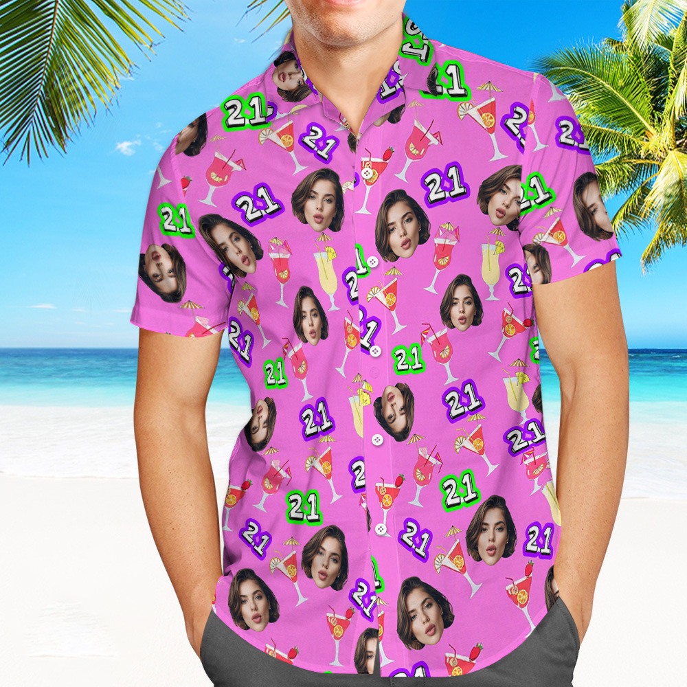 Custom Photo Hawaiian Shirt for Men – Personalized Funny Face Beach Party Shirt