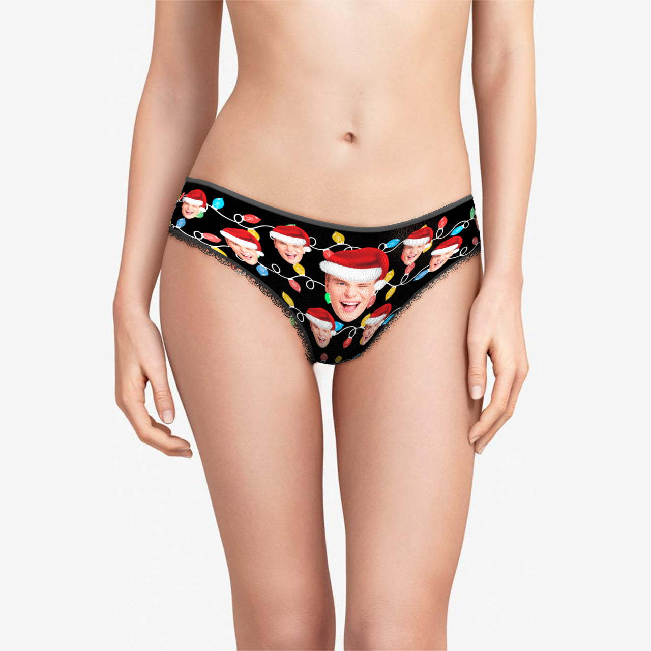 Custom Face Panties Personalized Photo Christmas Xmas Leds Lace Panties for Women - CustWitAU