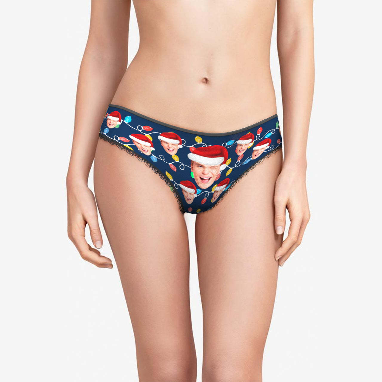 Custom Face Panties Personalized Photo Christmas Xmas Leds Lace Panties for Women - CustWitAU