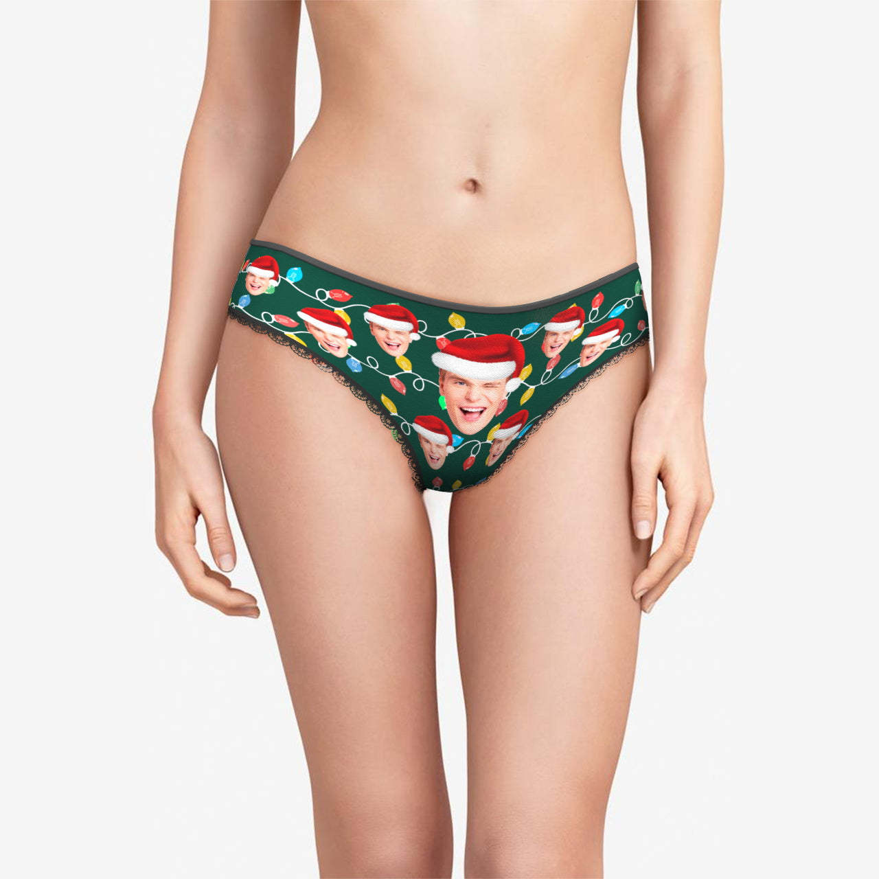Custom Face Panties Personalized Photo Christmas Xmas Leds Lace Panties for Women - CustWitAU