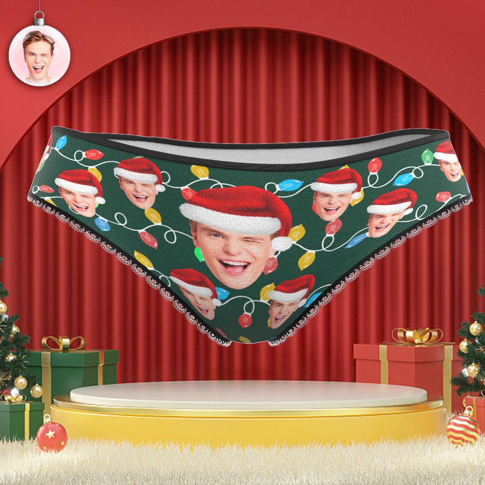 Custom Face Panties Personalized Photo Christmas Xmas Leds Lace Panties for Women - CustWitAU
