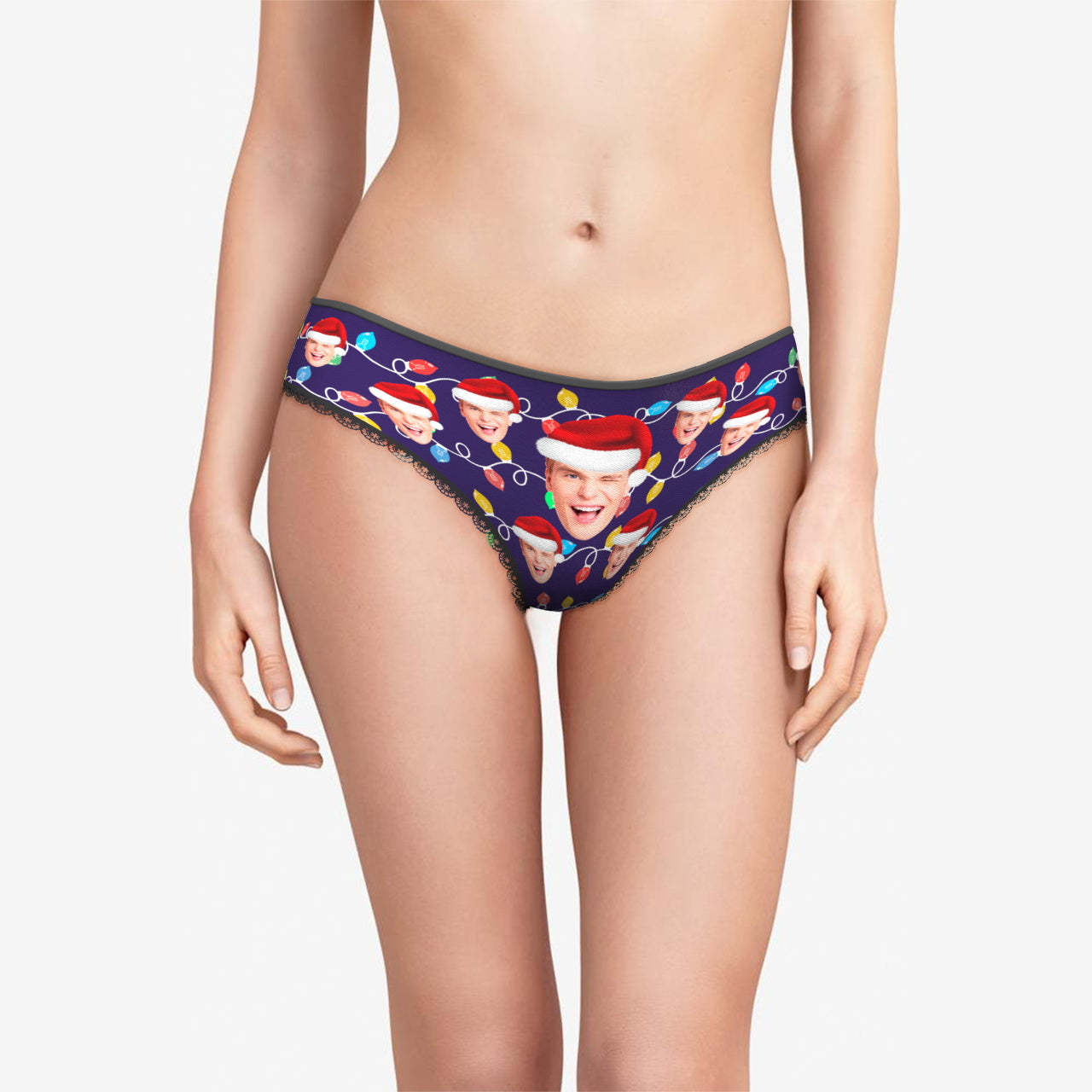Custom Face Panties Personalized Photo Christmas Xmas Leds Lace Panties for Women - CustWitAU