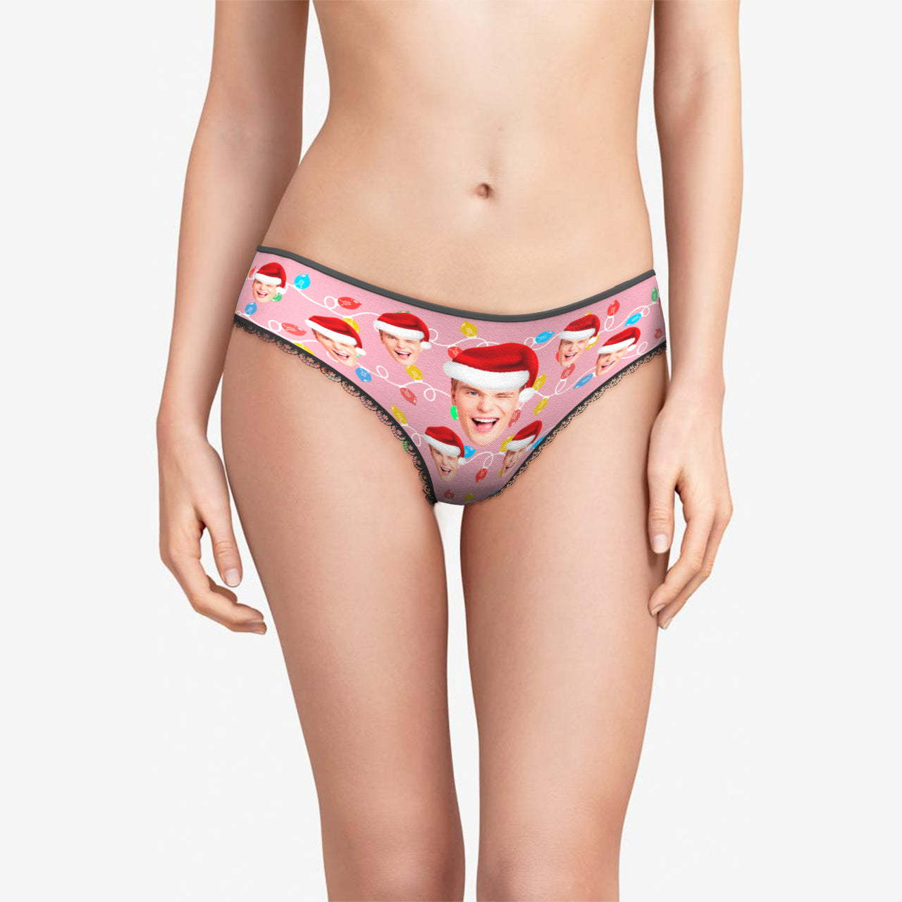 Custom Face Panties Personalized Photo Christmas Xmas Leds Lace Panties for Women - CustWitAU