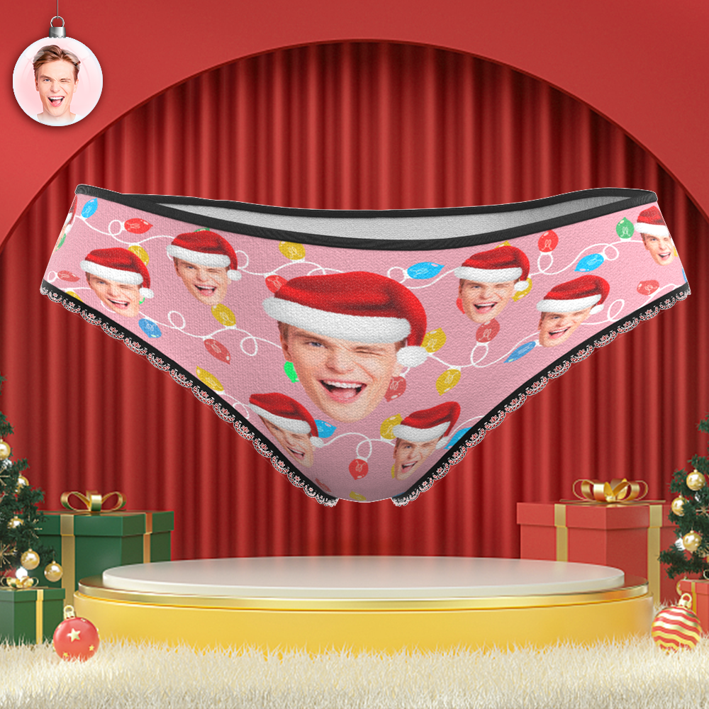 Custom Face Panties Personalized Photo Christmas Xmas Leds Lace Panties for Women - CustWitAU