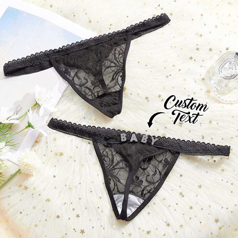 Custom Rhinestone Letter Thong Personalized Name Lace Panties - CustWitAU