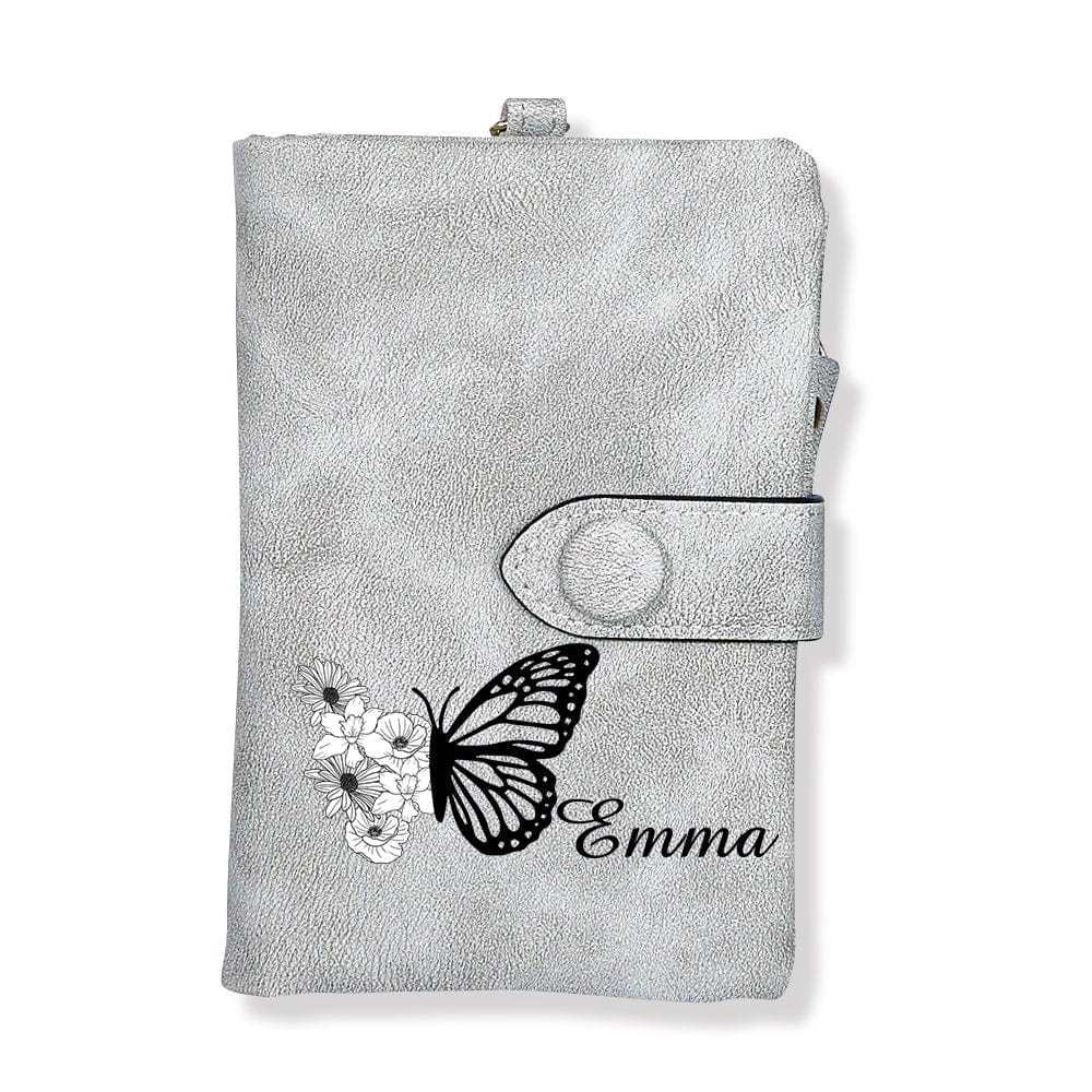 Custom Tri-Fold Butterfly Birth Flower Leather Wallet with Coin Holder Personalized Mother's Day Gift for Woman - CustWitAU
