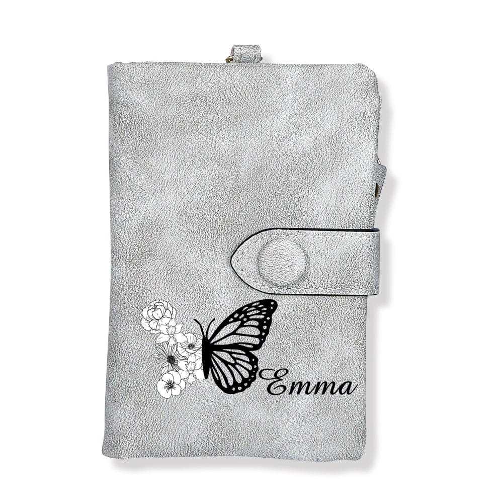Custom Tri-Fold Butterfly Birth Flower Leather Wallet with Coin Holder Personalized Mother's Day Gift for Woman - CustWitAU