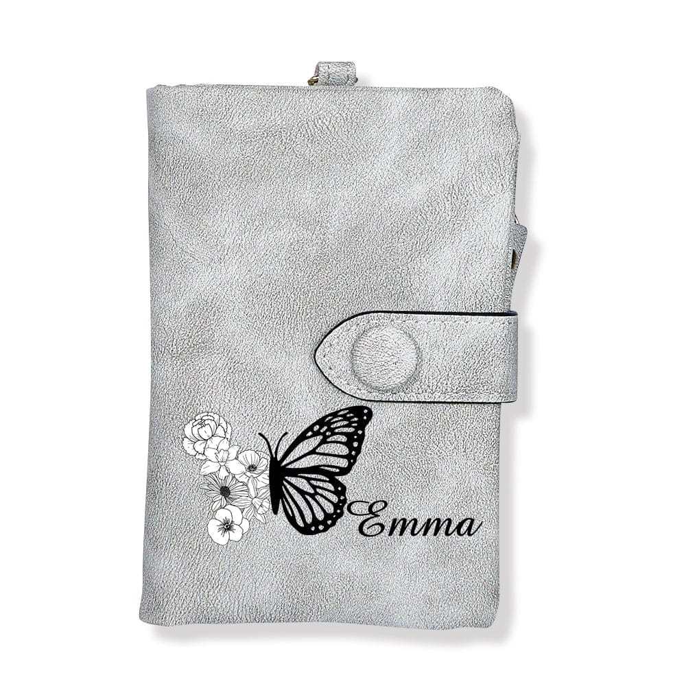 Custom Tri-Fold Butterfly Birth Flower Leather Wallet with Coin Holder Personalized Mother's Day Gift for Woman - CustWitAU