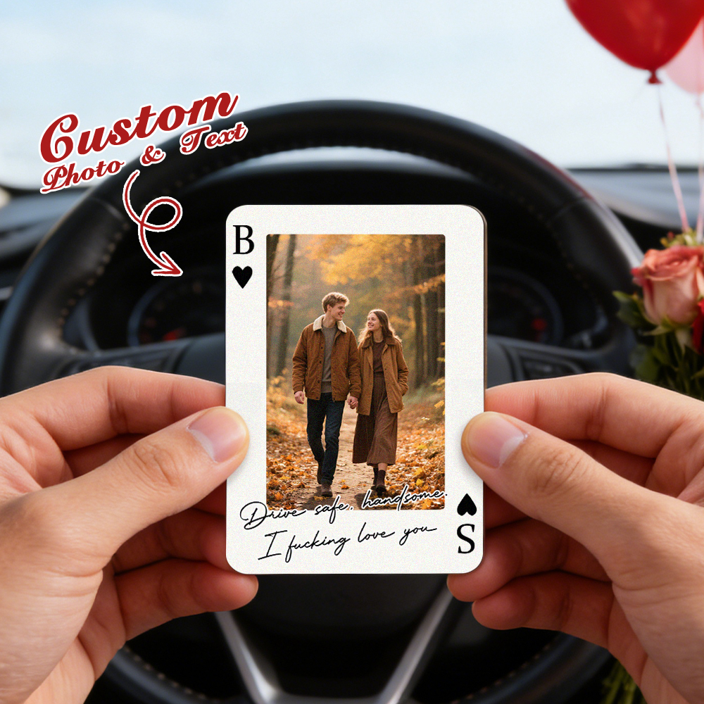 Custom Photo Playing Cards Car Visor Clip – Personalized Wooden Poker-Style Car Photo Clip Valentine’s Day Gift