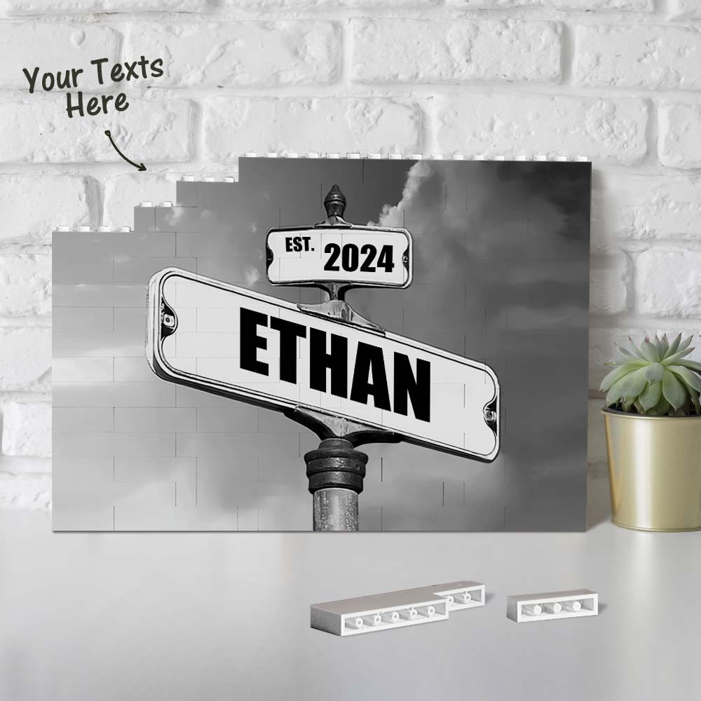 Personalised Road Sign Building Brick Custom Photo Block Square Shape With Your Date And Text - CustWit