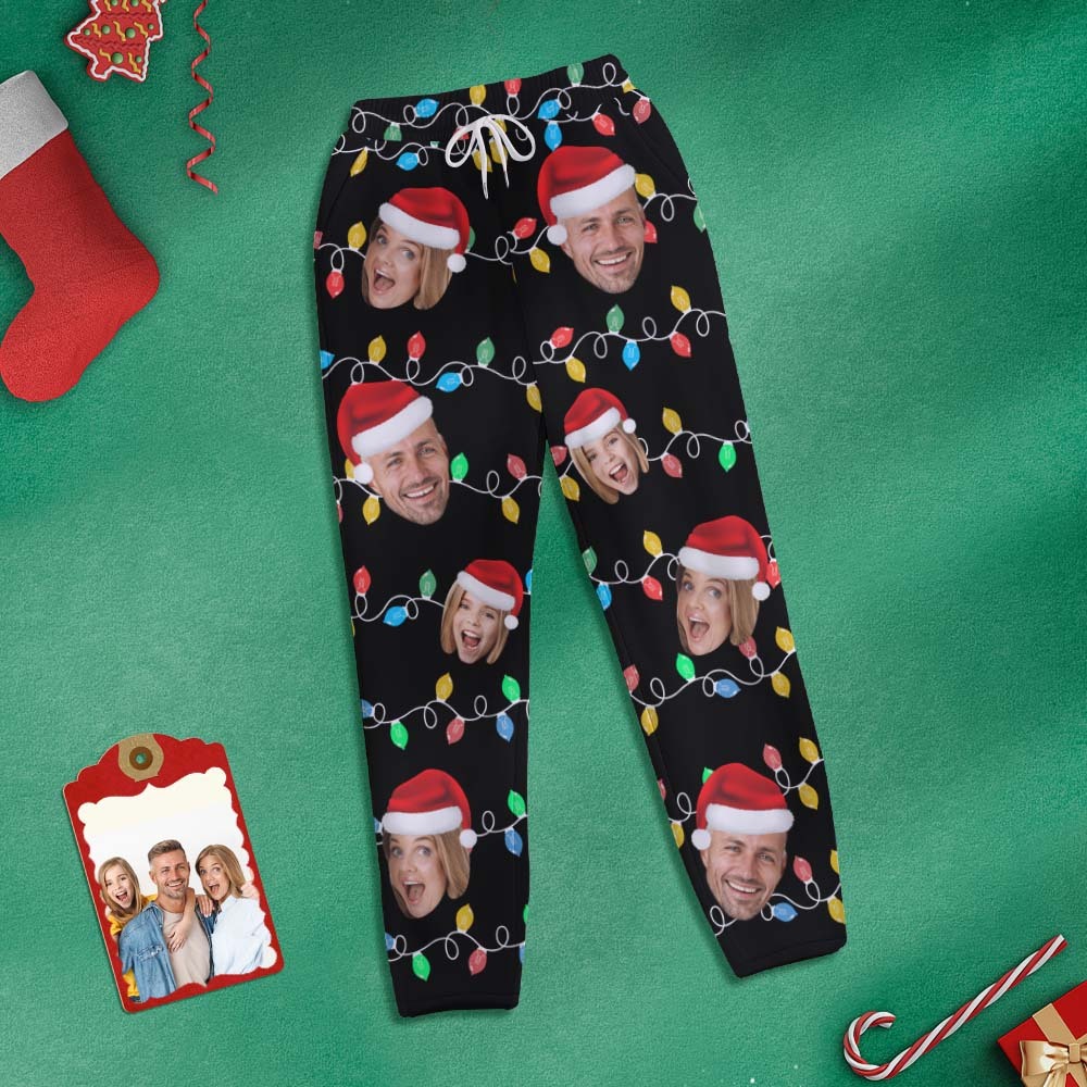 Custom Face Sweatpants Personalized Photo Christmas Family Xmas Leds Golf Pants for Him - CustWitAU