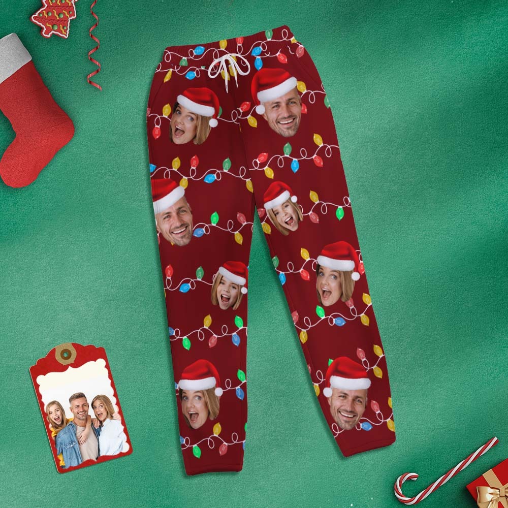 Custom Face Sweatpants Personalized Photo Christmas Family Xmas Leds Golf Pants for Him - CustWitAU
