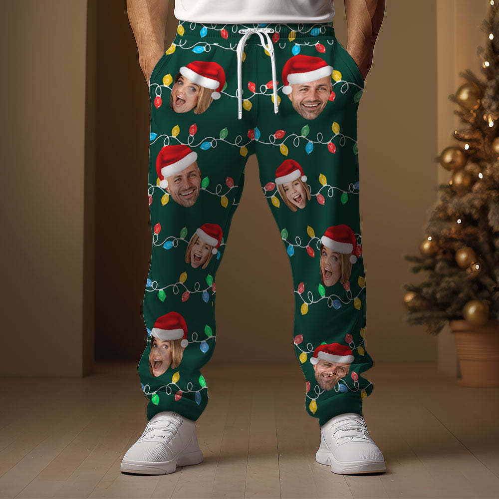 Custom Face Sweatpants Personalized Photo Christmas Family Xmas Leds Golf Pants for Him - CustWitAU
