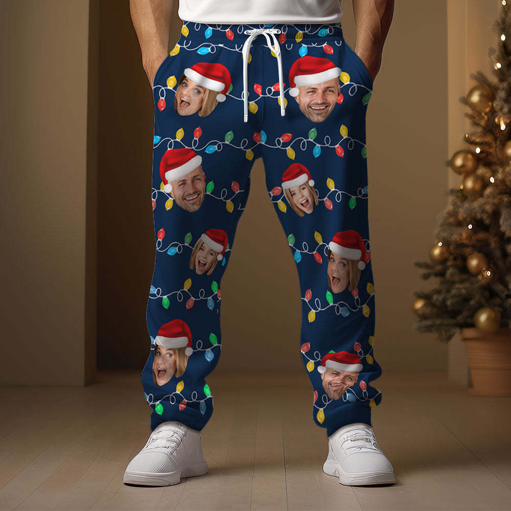 Custom Face Sweatpants Personalized Photo Christmas Family Xmas Leds Golf Pants for Him - CustWitAU