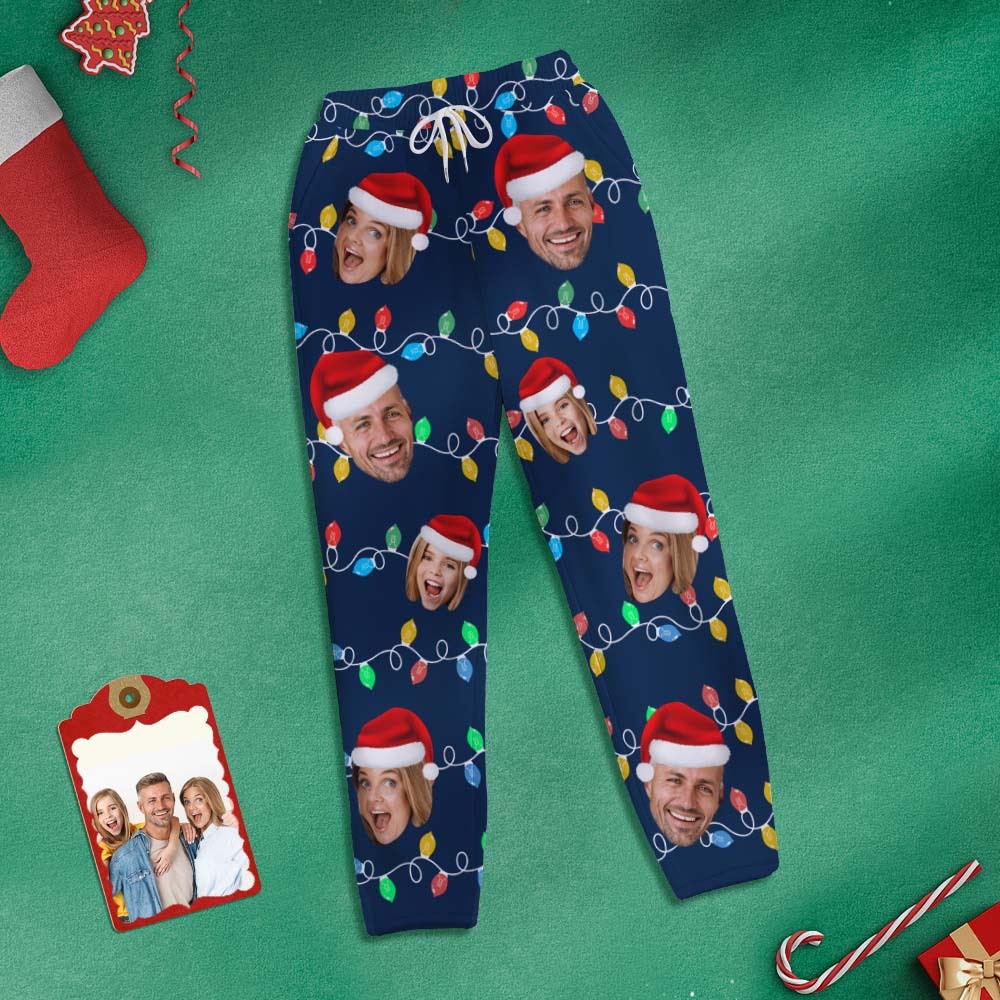 Custom Face Sweatpants Personalized Photo Christmas Family Xmas Leds Golf Pants for Him - CustWitAU