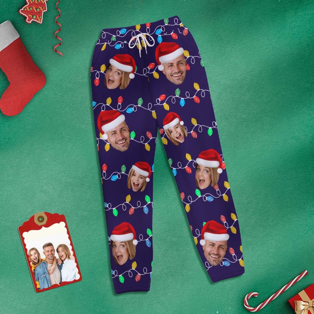 Custom Face Sweatpants Personalized Photo Christmas Family Xmas Leds Golf Pants for Him - CustWitAU