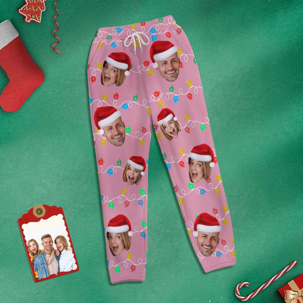 Custom Face Sweatpants Personalized Photo Christmas Family Xmas Leds Golf Pants for Him - CustWitAU