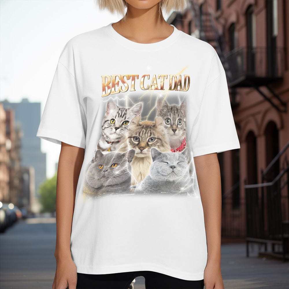 Custom Pet Cat Photo Retro Tee Shirt with Personalized Name Design - CustWitAU