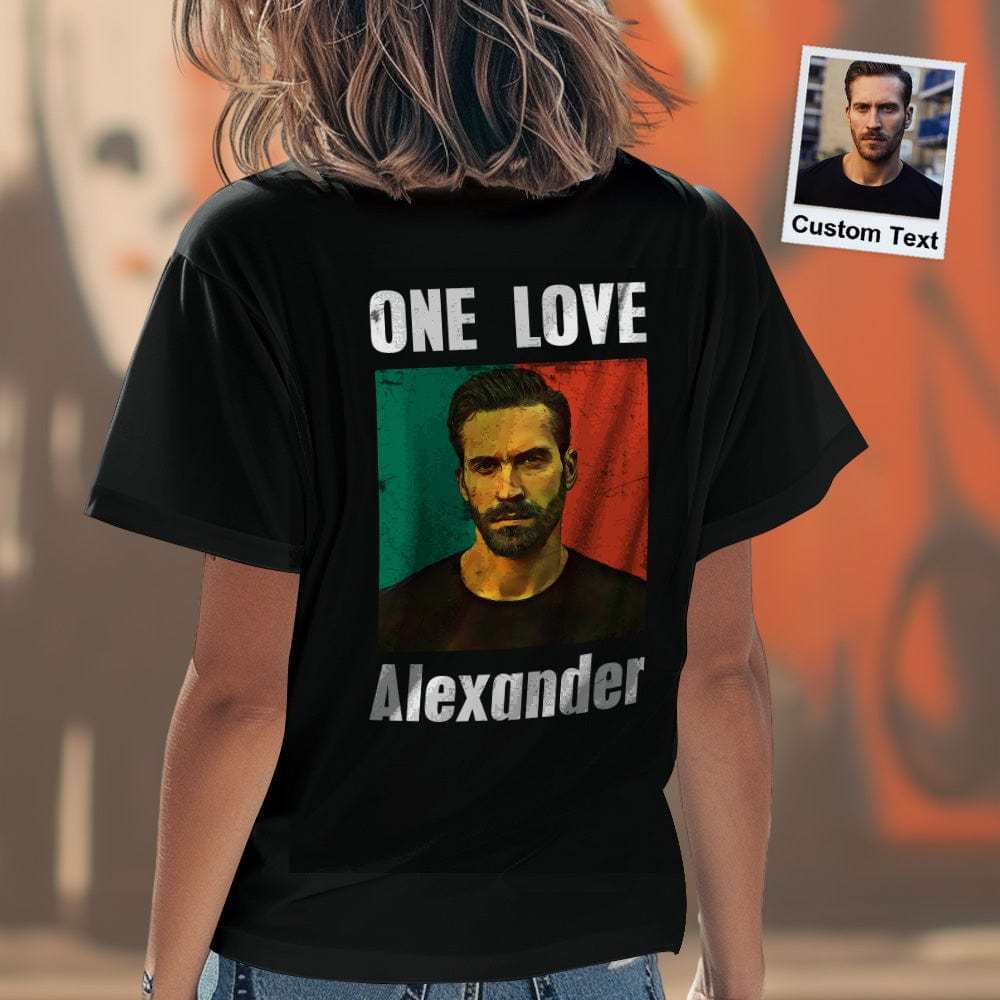 Custom Photo Vintage T-shirt Personalized Portrait Green and Red Rap Tee with Name - CustWitAU