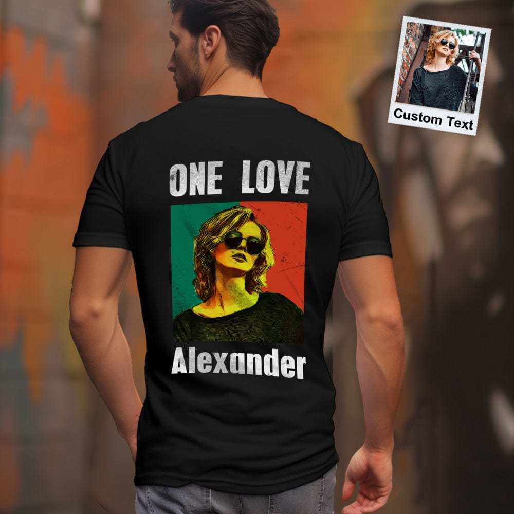 Custom Photo Vintage T-shirt Personalized Portrait Green and Red Rap Tee with Name - CustWitAU