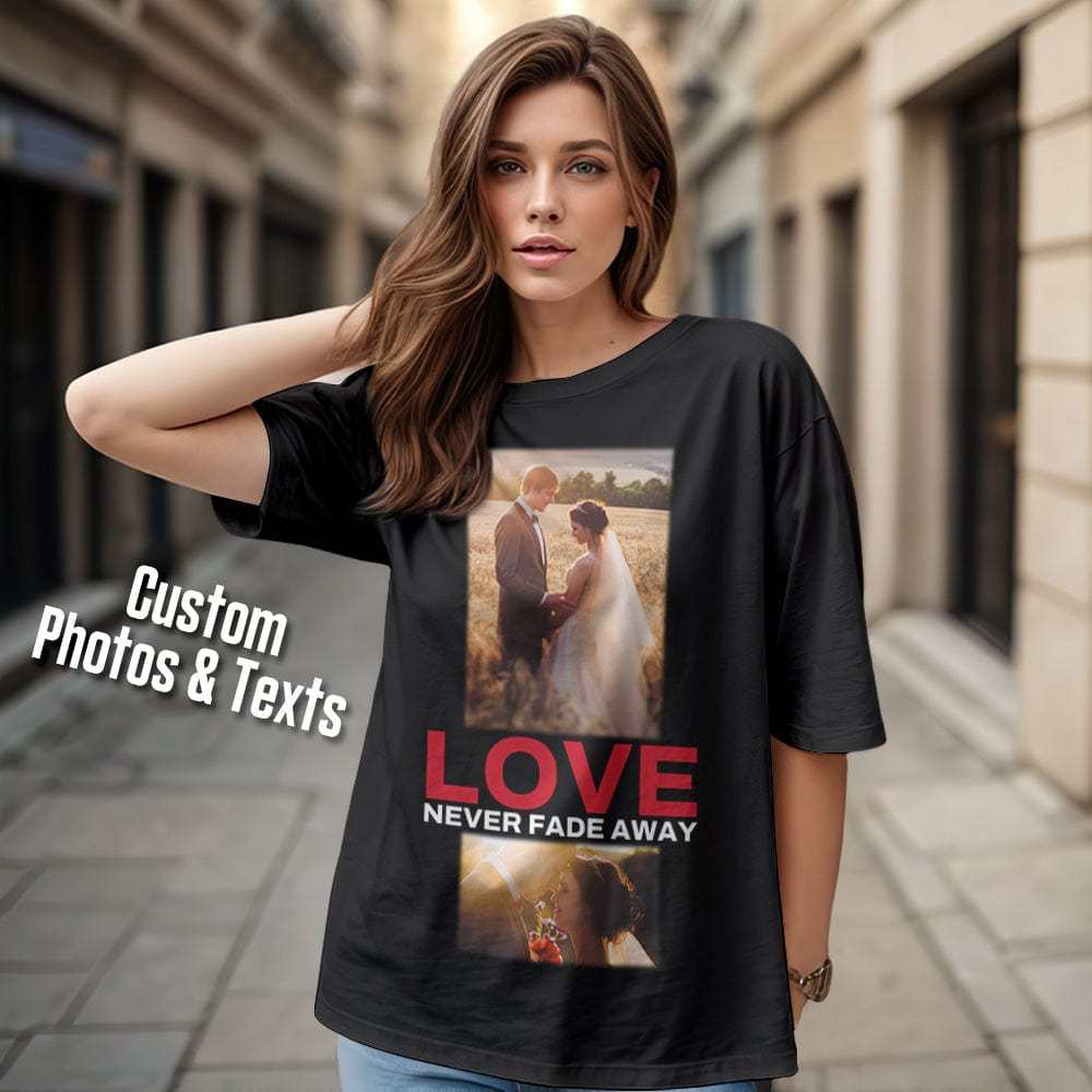 Custom Photo Vintage T-shirt Personalized Photo Fashion Rap Tee with Text Gift for Him - CustWitAU