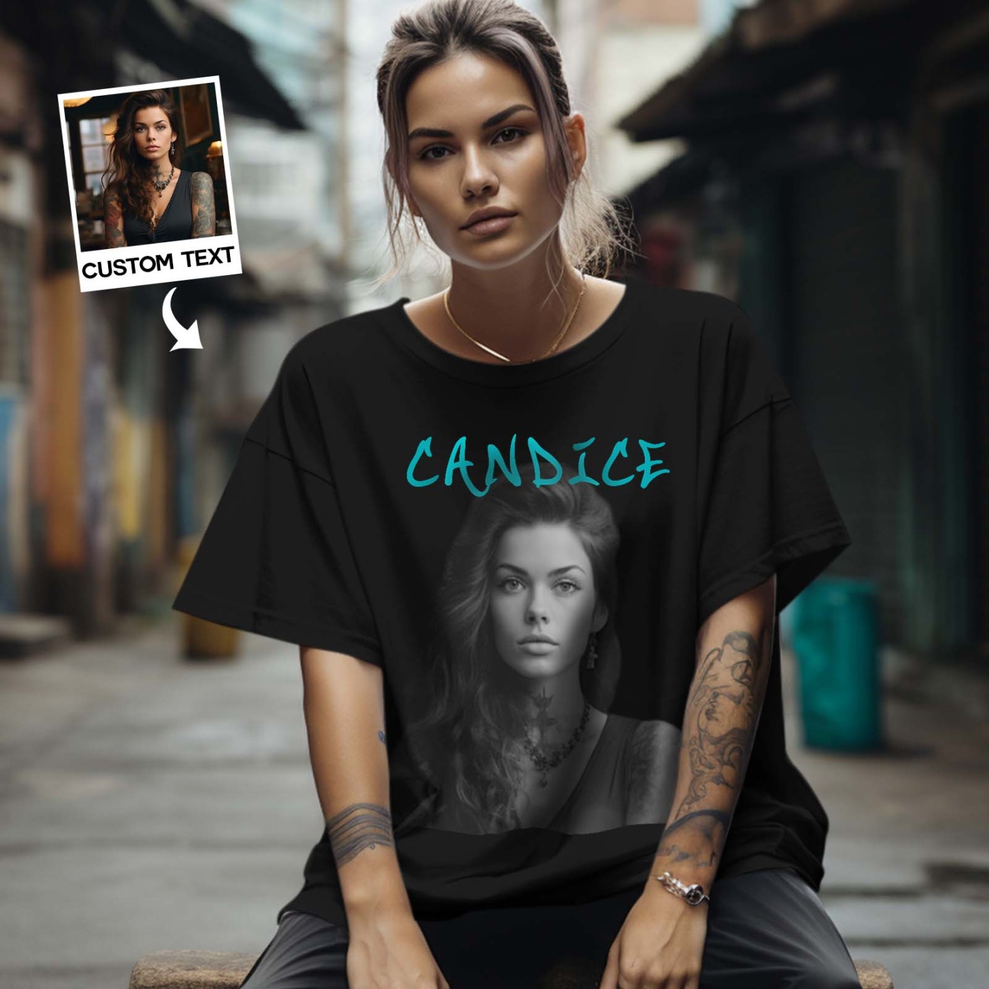Custom Photo Vintage T-shirt Personalized Fashion Portrait Rap Tee with Name - CustWitAU