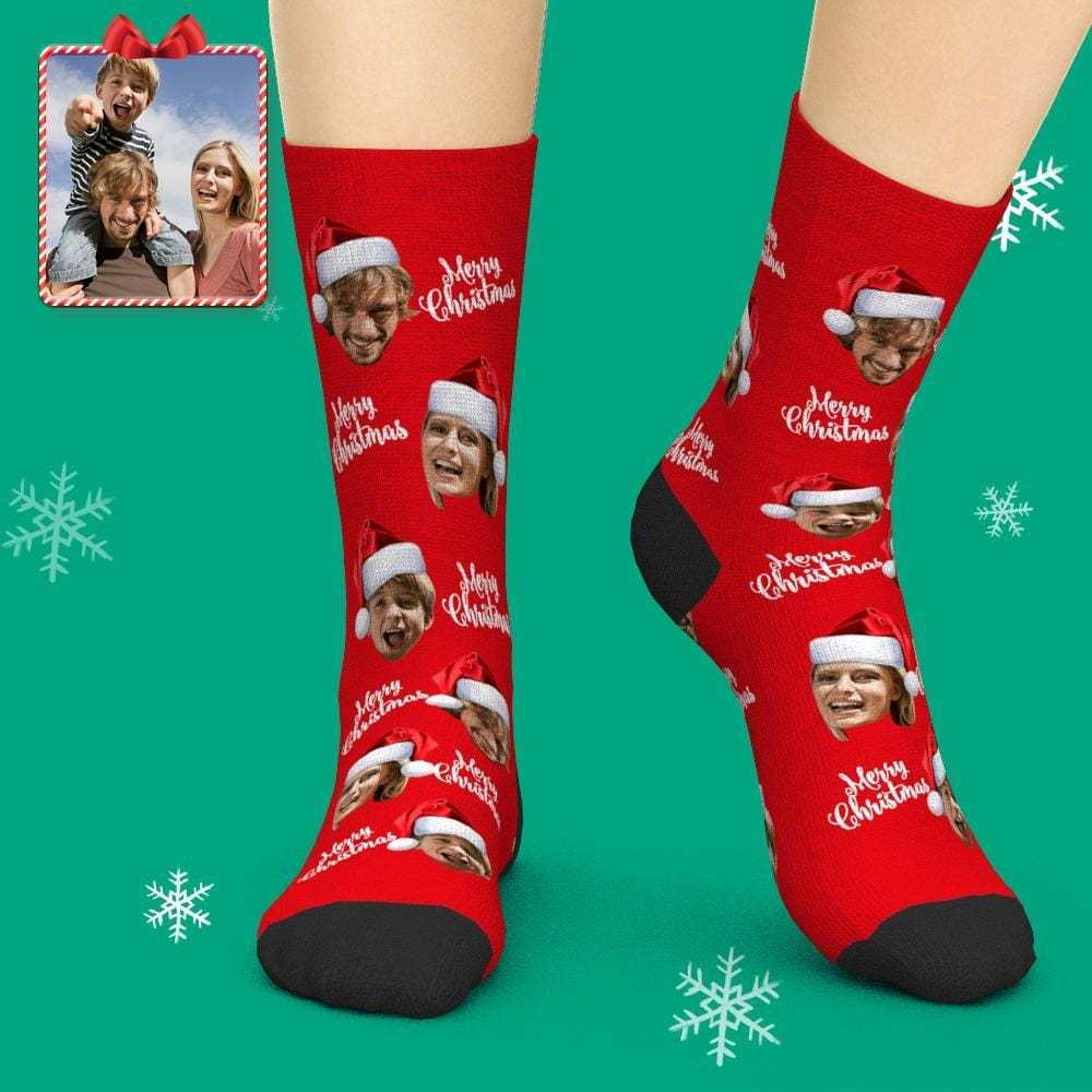 Custom Face Socks 3D Preview Merry Christmas Socks - CustWitAU
