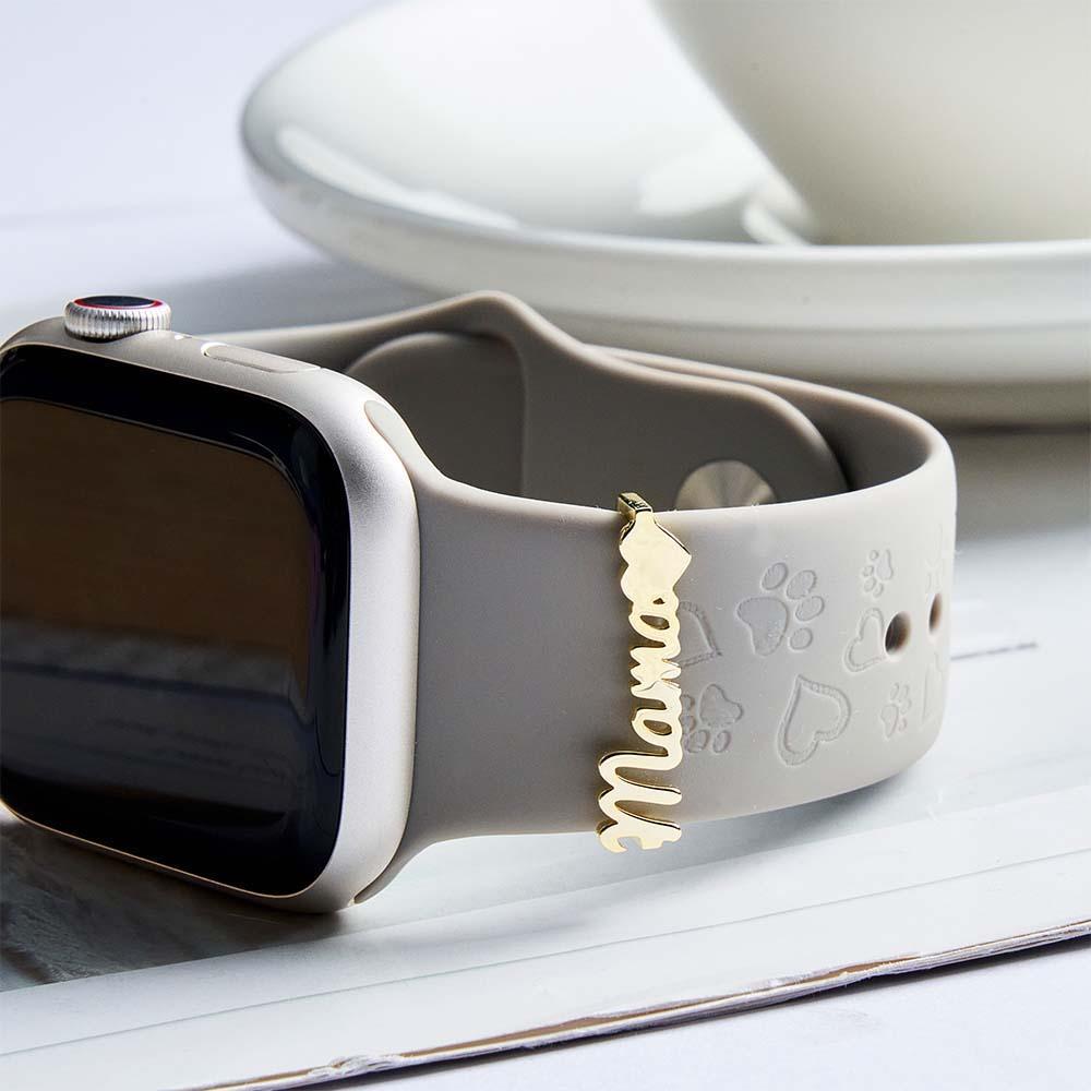 Custom Apple Watch Name Mama Tag Charm, Personalize Smart Watch Straps Charm, Solid Gold Smart Watch Tag, Name Figure Accessories - CustWitAU