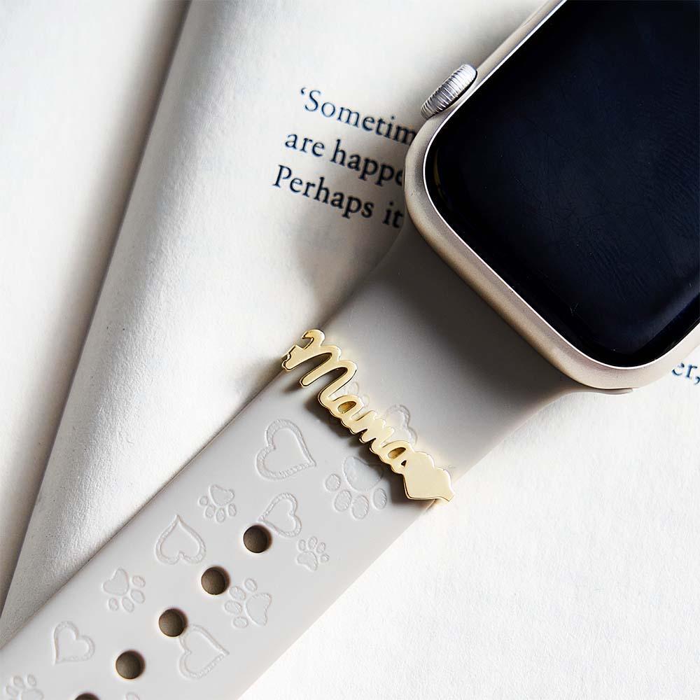 Custom Apple Watch Name Mama Tag Charm, Personalize Smart Watch Straps Charm, Solid Gold Smart Watch Tag, Name Figure Accessories - CustWitAU