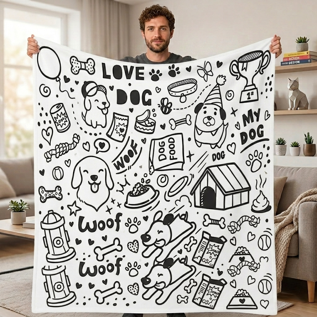 DIY Drawing Blanket Doodle Cats & Dogs Pet Blankets, Customizable Washable Art Blankets for Cat Lovers - CustWitAU