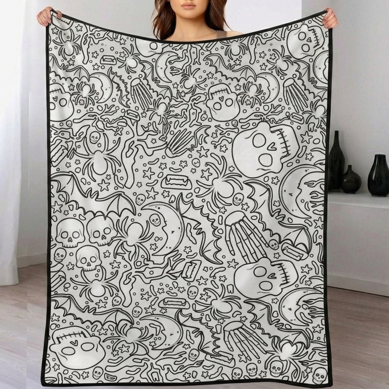 DIY Creative Art Throw Blanket, Halloween Skeleton,  Customizable Washable Colorfast Art Blanket for Kids & Adults