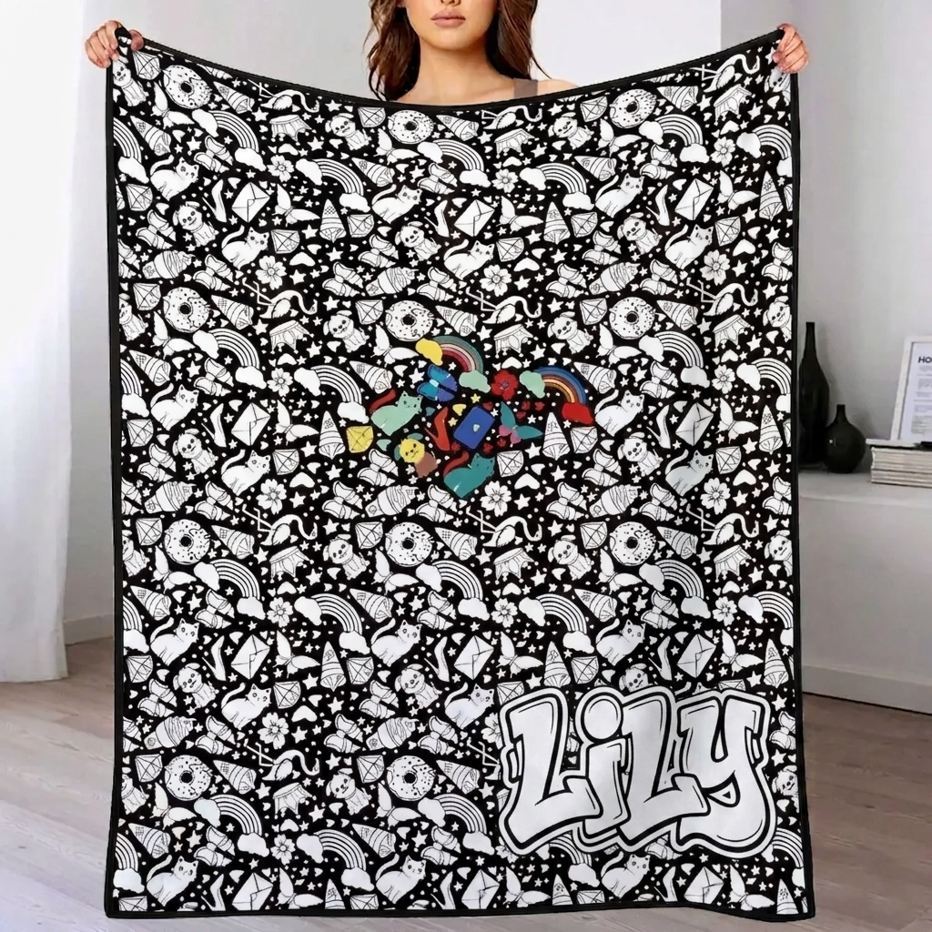 DIY Drawing Blanket (Optional 24-Color Marker Set) Create Your Art Blanket Washable Keepsake Blanket for Kids & Adults - CustWitAU
