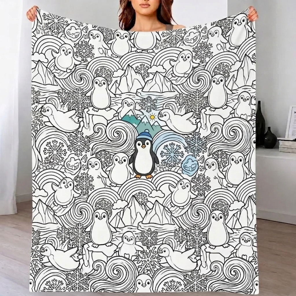 DIY Drawing Blanket Doodle Marine Life Blankets, Customizable Washable Art Blankets for Kids & Adults