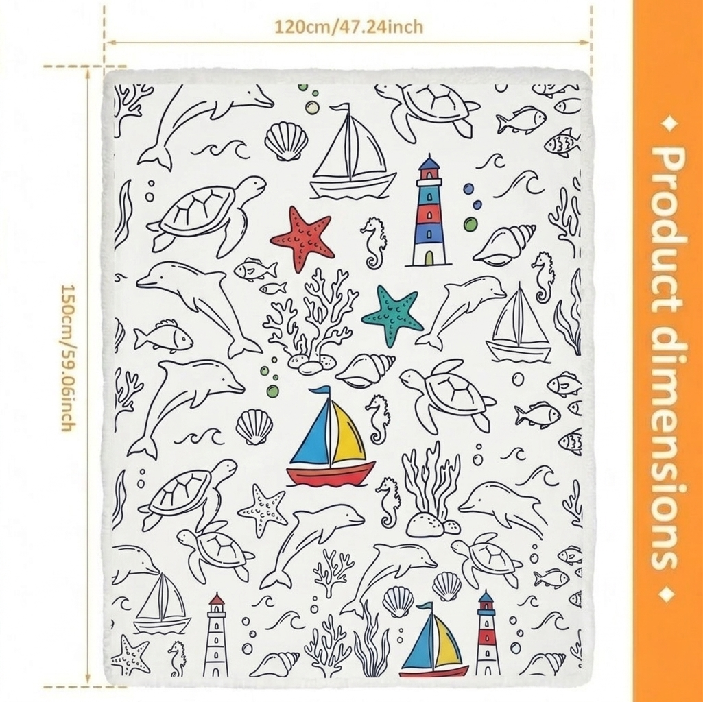 DIY Drawing Blanket Doodle Marine Life Blankets, Customizable Washable Art Blankets for Kids & Adults - CustWitAU