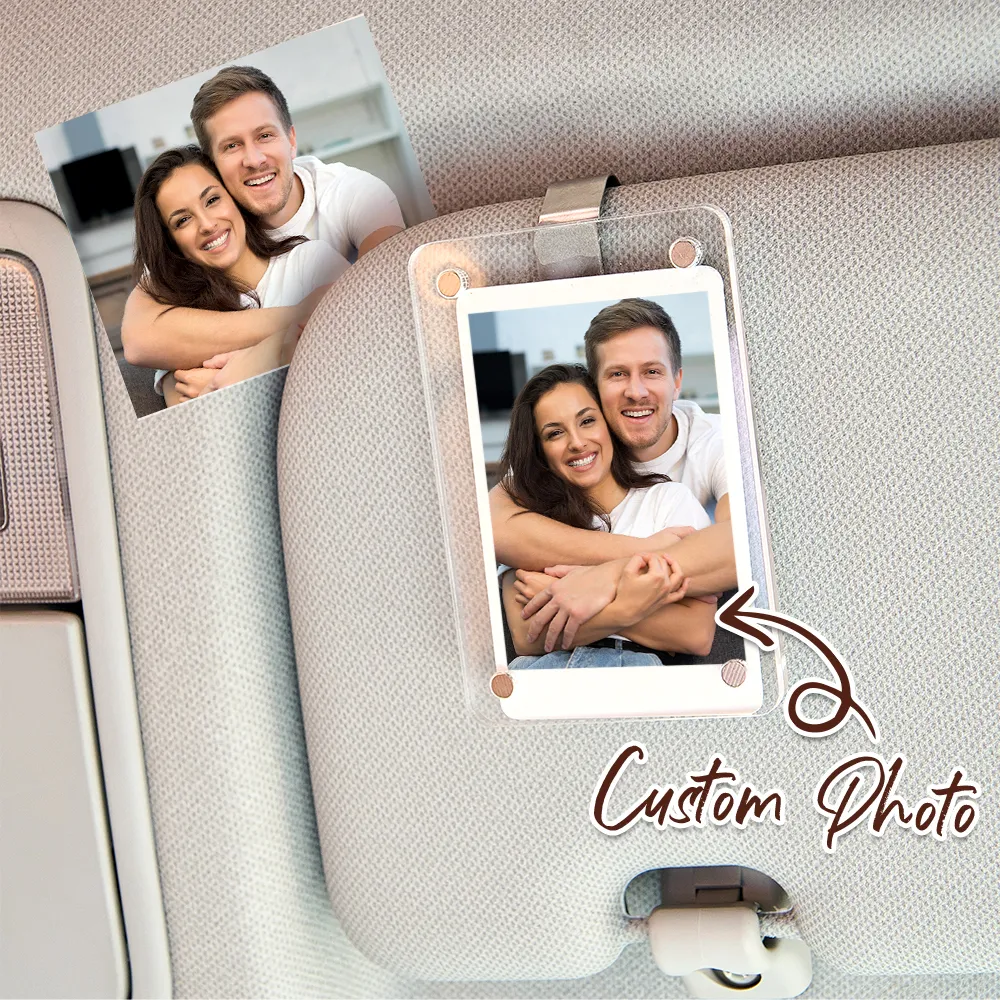 Personalized Car Photo Holder – Custom Sun Visor Clip | Couple Gift