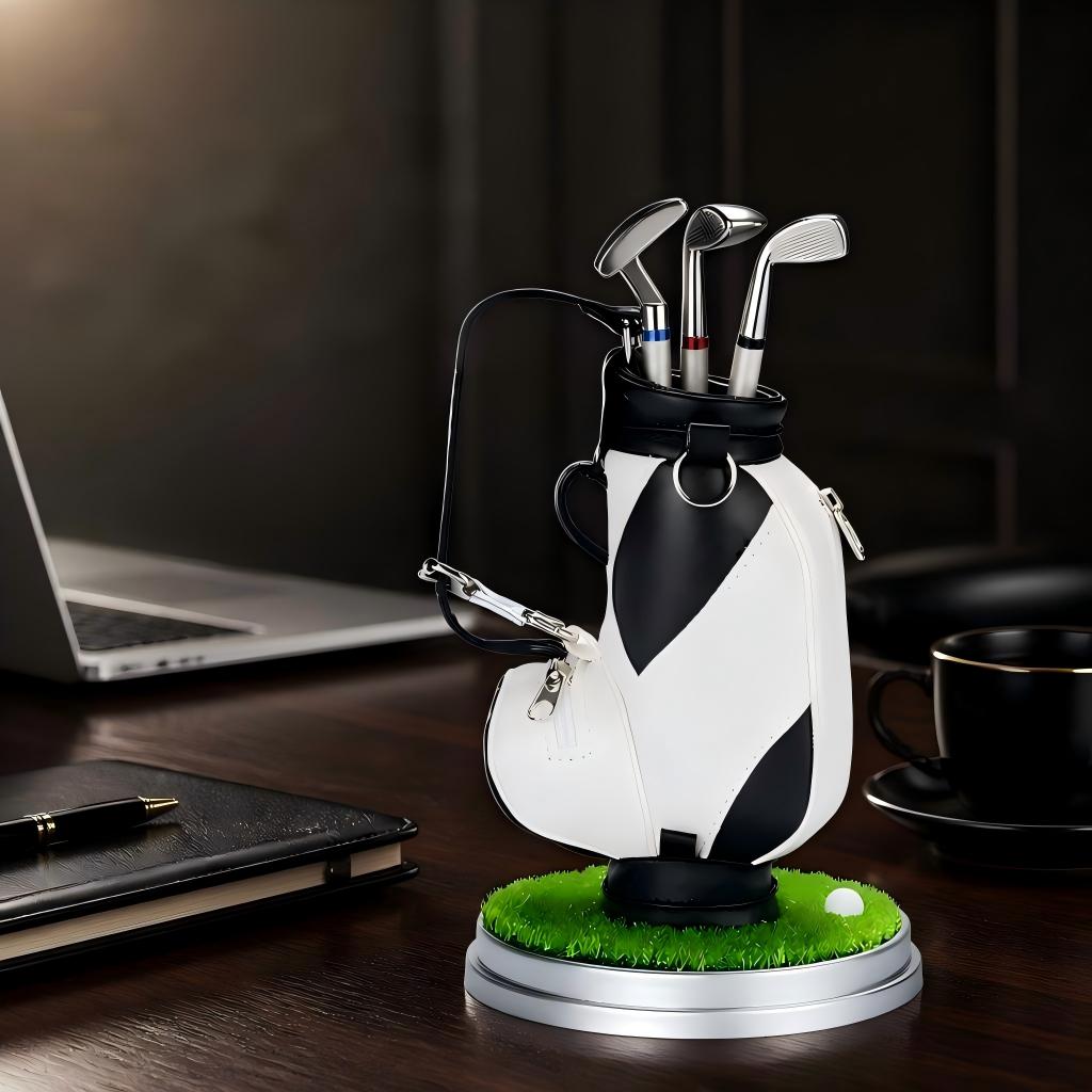 Golf Bag-Shaped Pen Holder with Golf Club-Shaped Pen Desk Accessories Gifts for Golf Lovers