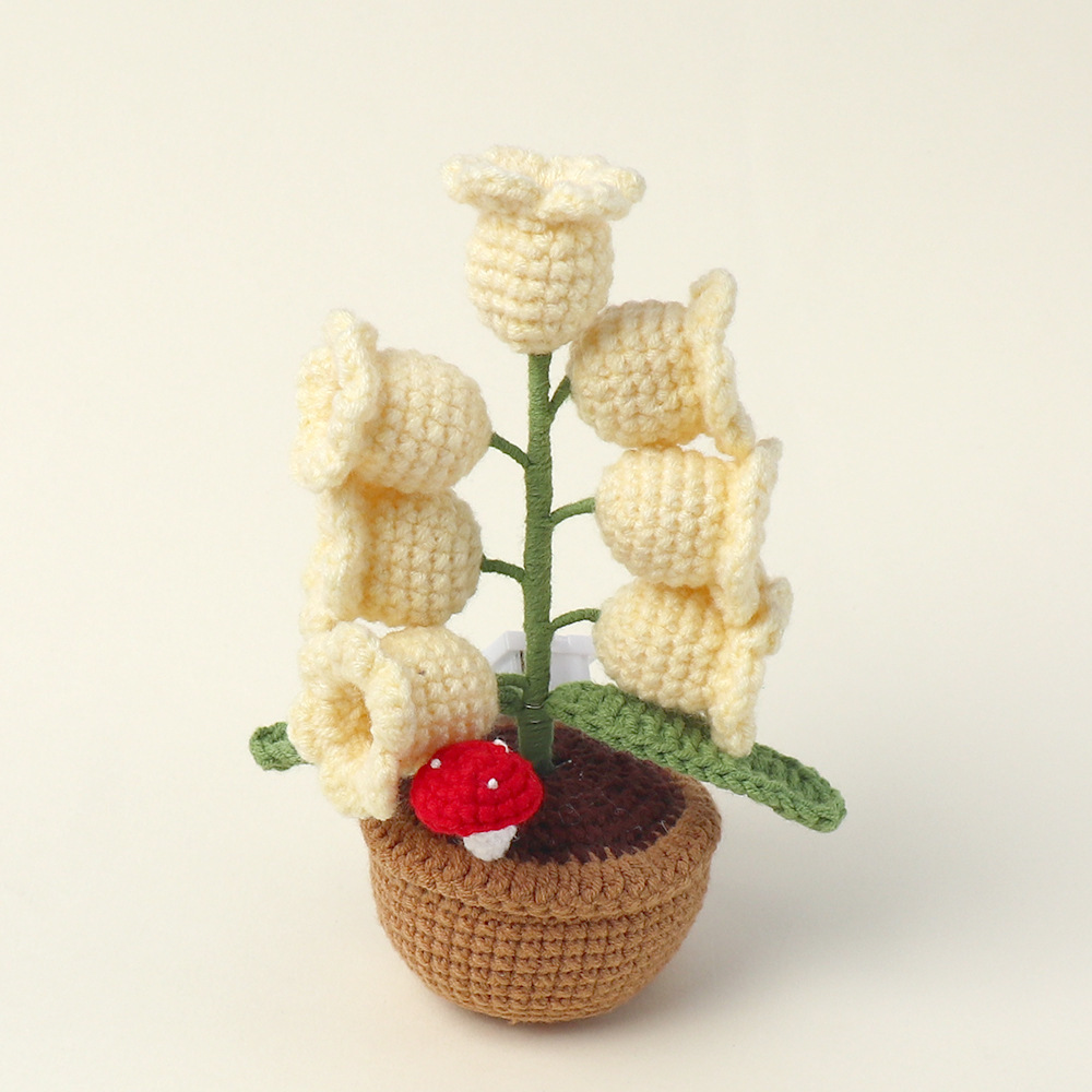 LED Light Crocheted Lily of the Valley - Glowing Potted Knit Flower Home Ambiance Decor - CustWitUK