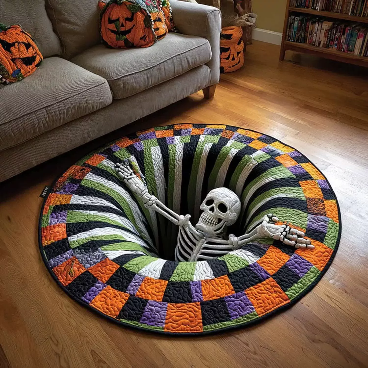 3D Optical Illusion Halloween Rug – Spooky Bottomless Hole Non-Slip Area Rug for Living Room, Entryway & Holiday Decor
