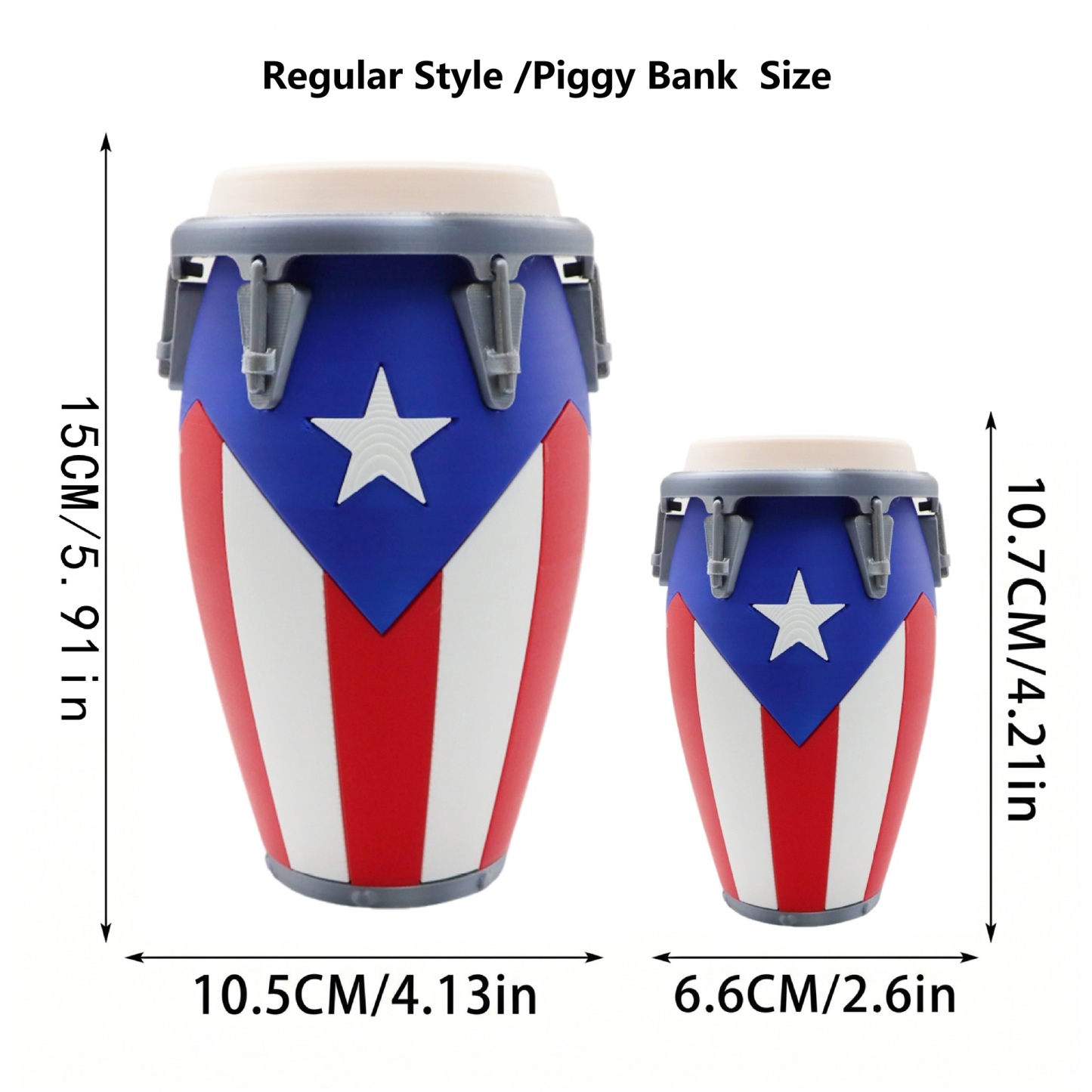 3D Printed Conga Drum Piggy Bank Coin Bank Can Cooler, Cuba Flag Decor, Music Lover Gift - CustWitAU