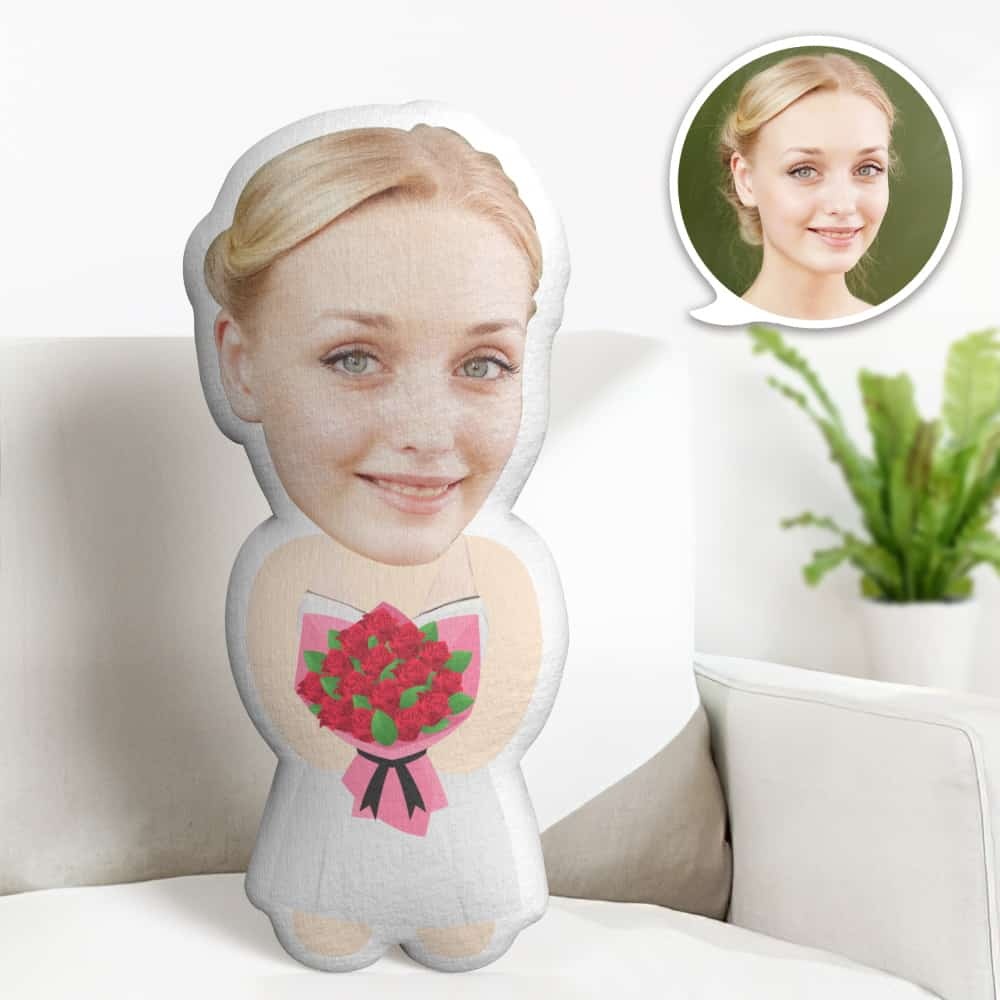 Custom Face Pillow, Cartoon Bride in Wedding Dress Face Doll, the Best Gift for Lover Valentine's Day Gift - CustWitAU