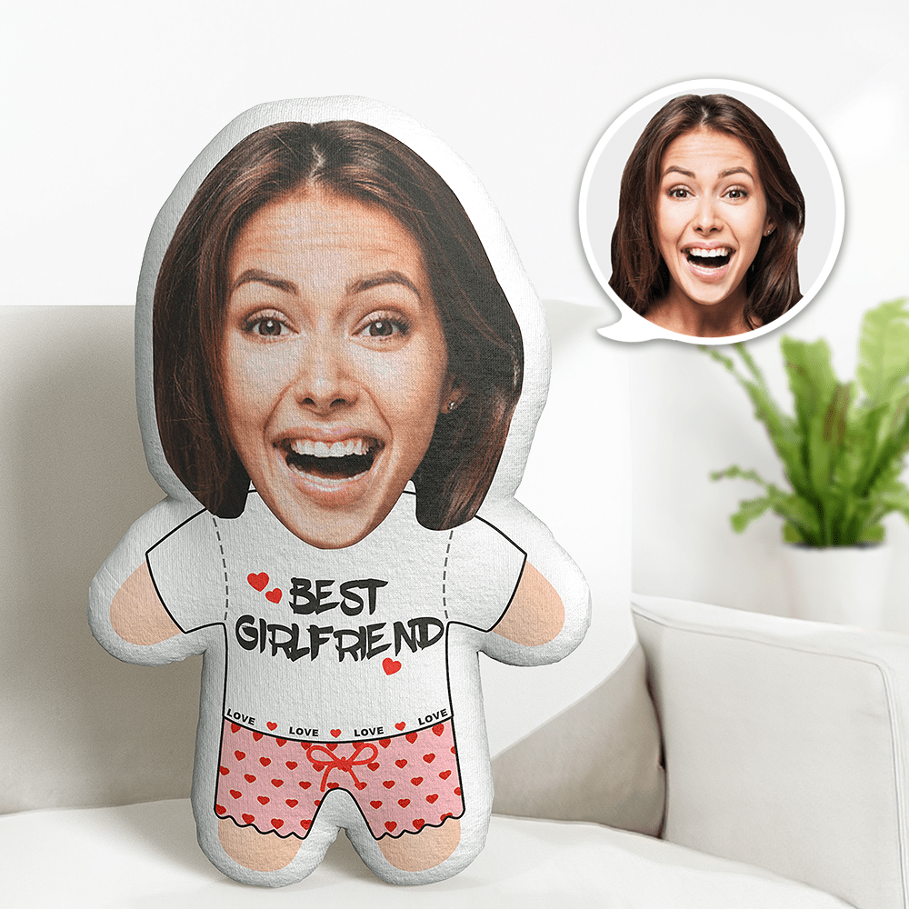 Best Girlfriend Minime Teddy Pillow Custom Face Personalized Photo Minime Doll - CustWitAU