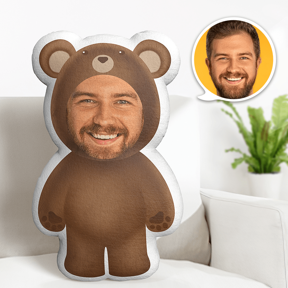 Stuffed Toy with Your Face Bear Baby Minime Teddy Pillow Custom Face Personalized Photo Minime Doll - CustWitAU