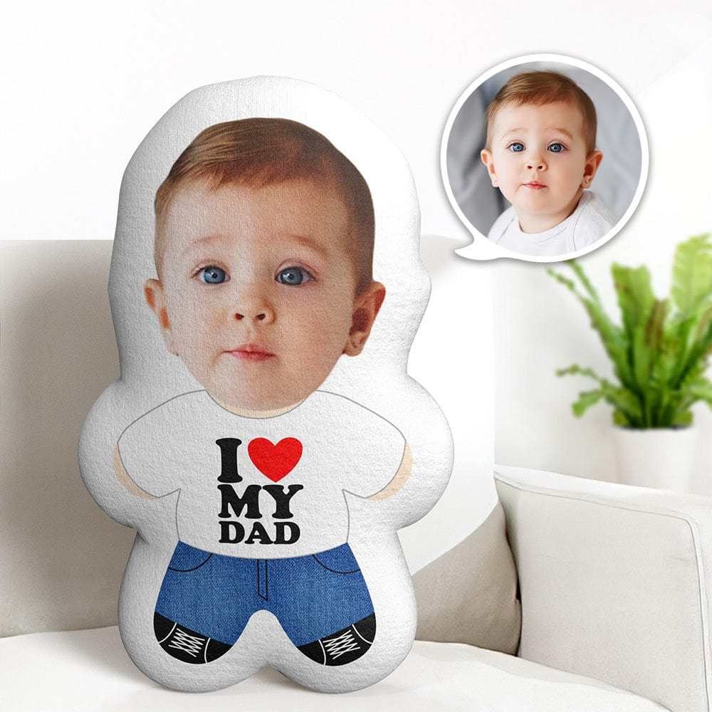 Personalized Photo Throw Pillow I Love Dad Custom Face Gifts Minime Doll Pillow - CustWitAU