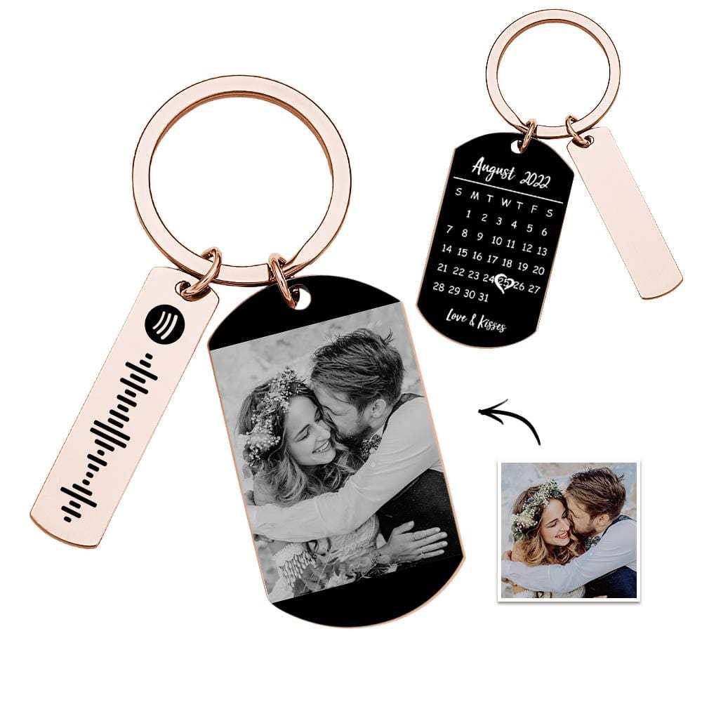 Personalized Spotify Calendar Keychain Custom Picture & Music Song Code Couples Photo Keyring Gifts for Valentine's Day - CustWitAU