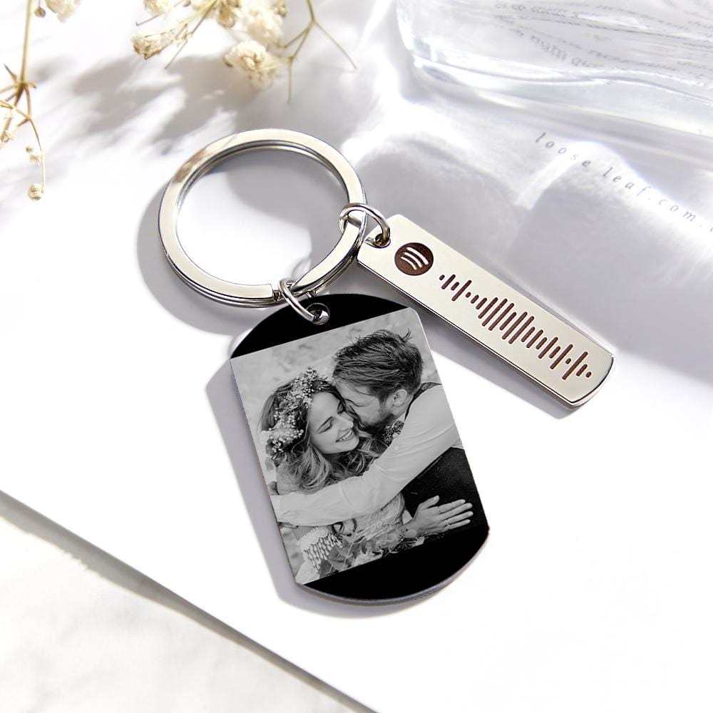 Personalized Spotify Calendar Keychain Custom Picture & Music Song Code Couples Photo Keyring Gifts for Valentine's Day - CustWitAU
